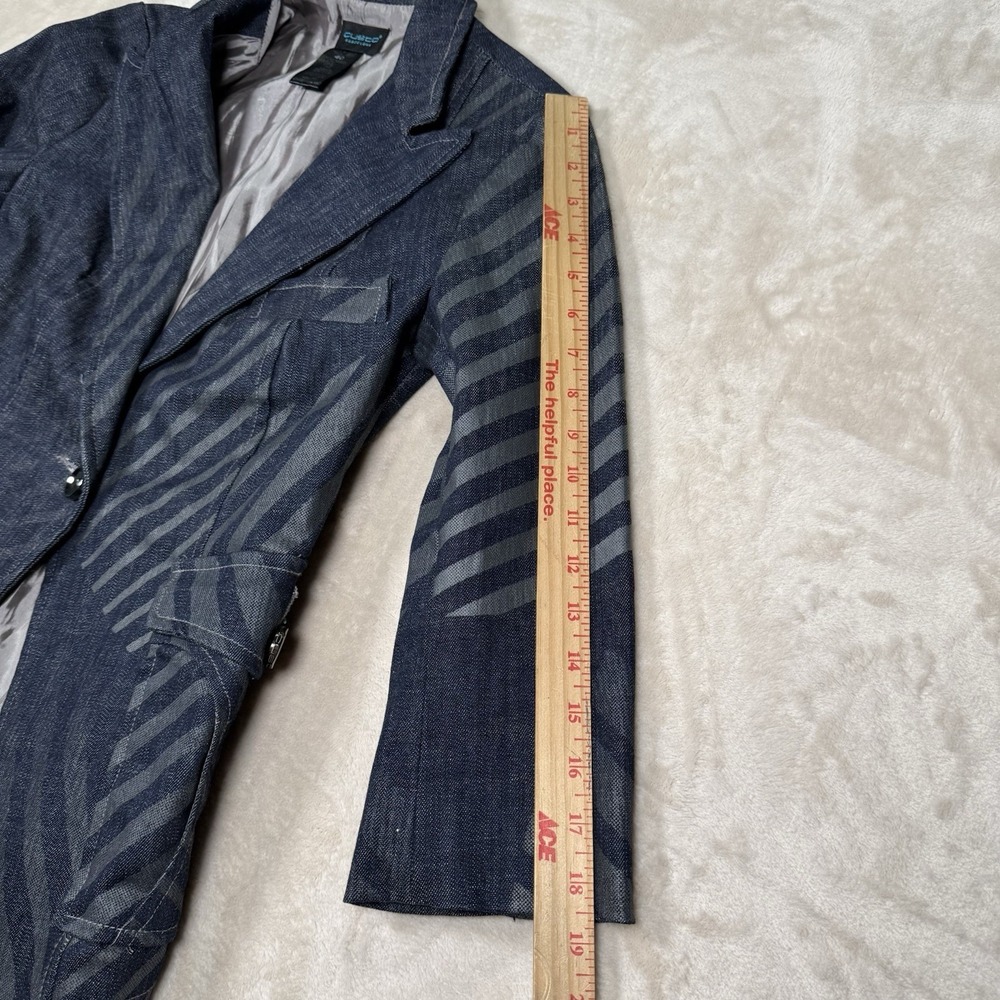VTG Custo Barcelona Denim Jacket Blazer Womens Size 40 US 8 Art To Wear Y2K Blue - Picture 7 of 9